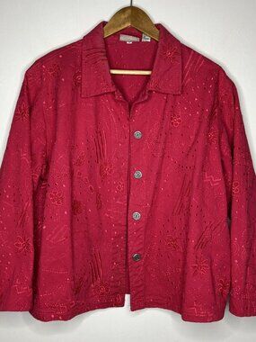 Chico's Design Women's Size 3 (US L/XL) Pink Floral Embroidered Jacket